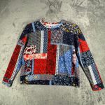 Zara Trafaluc TopWomens Patchwork Knit Long Sleeve Top Multicolor Boho Size S Red Photo 1