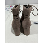 Madden Girl Womans Tan Faux Suede Side Zip Lace Up Bootie 6 M Block Heel Photo 4