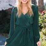 Green Long Sleeve Pleaded Mini Dress Size L Photo 1