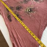 Monroe & Main blouse short sleeves peacock feathers print shark bite size large Photo 2