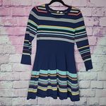 Anthropologie  MOTH LUCA KNIT WOOL BLEND NAVY STRIPED LONG SLEEVE DRESS MEDIUM Photo 1