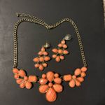 Elegant Gold and Orange Floral Necklace and Earring Set Photo 0