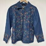 New Directions 100% Cotton Denim Embroidered Floral Button Down Top Size L Red Size L Photo 0