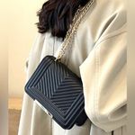 Zenana Outfitters New!Black VEGAN LEATHER CHEVRON GRID CROSSBODY SHOULDER FLAP BAG Photo 0