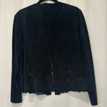 Chico's  Black Suede Leather Laser Cut Lace Hem Jacket Size 1 M Boho Western Chic Photo 2