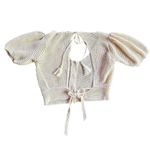 Lulus Lulu’s Puff-Sleeve V-Neck Pointelle Knit Crop Top Ivory Size Medium Photo 1