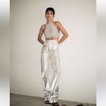 ZARA TRF Boyfriend Mid Rise Metallic Silver Wide Leg Jeans Size 14 Photo 14