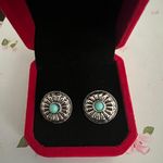 Women’s Stainless Steel Silver Faux Turquoise Stud Earrings Photo 0