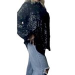 Guess  Sequin Button Up Collared Boyfriend Holiday Oversized Blouse Top Glam Sz M Photo 1