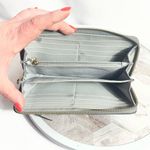 Fossil Leather Zip Around Wallet Colorblock Gray Yellow Pink RFID Style Photo 9