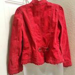 Loft 2000s y2k Red corduroy slim fit fitted button up long sleeve jacket with ruffle hemline and pockets Photo 1