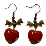 Red Heart And Bow Drop Earrings With Gift Box NEW Photo 3