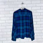 J. Crew Factory Black Watch Plaid Bow Neck Button Front Blouse Size XL Blue Photo 3