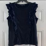 Veronica Beard  Pima Cotton Short Sleeve Ruffle Crew Neck Tee Shirt‎ Black Medium Photo 5