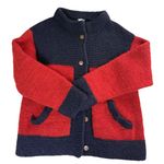 Handmade Nepal 100% Wool Hand Made Sweater Small Blue and Red Colorblock Unisex Cardigan Photo 0