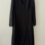 Akris 100% Mulberry Silk Sheer Long Sleeve Layered Midi Dress Black Size 10 Photo 2