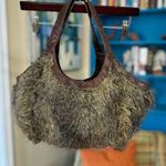 Bueno Faux Fur Shaggy Hobo Purse Shoulder Bag Cream Gray Brown Photo 0