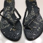 J Slides Women’s Leather Snakeskin Reptile Print Black Beige Thong Sandals Photo 1