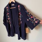 Ruff Hewn Navy Blue Embroidered Jacket Cardigan Boho Eclectic Size Petite M Photo 2