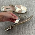 Miu Miu  metallic gold sandal bow flip flop rhinestone heel designer authentic Photo 2