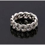 Boutique 8mm Iced White Gold‎ Plated Sterling Cuban Chain Ring, Adjustable Photo 14