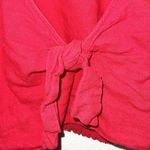 A New Day Red Tie Front Linen Blend Wide Sleeve Crop Top Photo 2