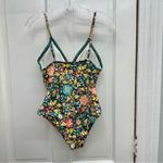 Loft NWOT beach dark teal bright floral 1 one piece swimsuit women's 6 Photo 4