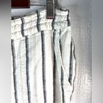 Per Se  L Linen Blend Black and Beige on White Striped Beachcomber Wide Leg Pants Photo 4