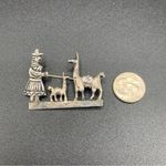 VTG Peru Llamas Alpacas And Herder Brooch Pin 925 Sterling Silver Photo 1