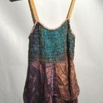 VTG Silk Smocked Sleeveless Tunic Top Handkerchief Hem Fairy Colorful Boho S Y2K Photo 0