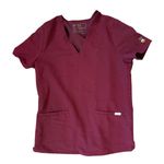 FIGS Casma Scrub Top in Burgundy w/ Rainbow Peace Sign Size Small Photo 0
