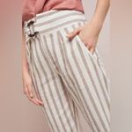 Anthropologie ‎ Beige and White Striped Linen Blend Pants Size 4 EUC Photo 1