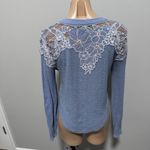 Free People  Easy Breezy Henley Shirt Periwinkle Blue Appliqué Small Long Sleeve Photo 2