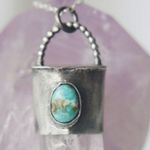 Sterling Silver Quartz crystal turquoise stone pendant with chain Photo 2
