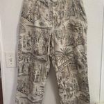 Source Unknown Tan Ankle Cropped Jumpsuit with Tropical Print Size 12 Photo 0