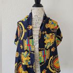 St. John  100% Silk "Virtus Sola Nobilat" Scarf Long Neck Scarf Navy Blue Regal Photo 1