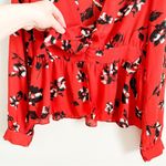 VICI Rendezvous Red Floral Deep Balloon sleeve Peplum Blouse Photo 9