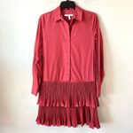 Derek Lam ‎ 10 Crosby Stirling Tiered Plisse Poplin Shirt Dress Red 0 Photo 2