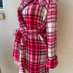 Betsey Johnson  XS / SMALL ROBE Bathrobe Ultra Plush Furry Fleece Plaid Soft Pink Photo 3