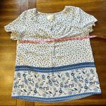 Skies Are Blue Womens Blue White Print Boho Flowy Lightweight Blouse Size XS Photo 7