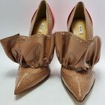 Miu Miu  Brown/Pink Patent Leather Ruffle Pointed Toe Spike Heels Pumps Size 39 Photo 9