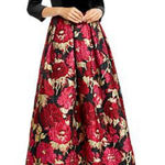 Eliza J Velvet Bodice Jacquard Ballgown Black Gold Burgundy 4 Photo 0