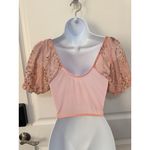 None Pink Floral Corset‎ Top With Puff Sleeves Sweetheart Neckline Women Medium Photo 4