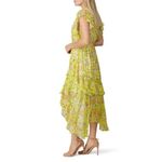 Shoshanna  Candela Yellow Floral Print High-Low Ruffle Flutter Midi Dress Size 6 Photo 1