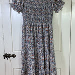 Max Studio  Prairie Dress‎ Floral Puff Sleeve Square Neck Smocked A-Line Large Photo 0