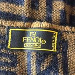 Fendi Navy Blue Tan Wool Silk Scarf with Decorative Tassels NWOT Photo 3