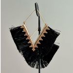 Brand New Black Fringe Chevron Dangle Gold Tone Earrings Costume Jewelry Photo 3