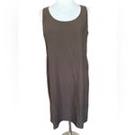 Eileen Fisher  Drapey Tencel Linen Scoop Neck Shift Dress Pockets Brown Small NEW Photo 2