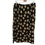 Daisy Black and Yellow Midi Skirt With Side Slit Floral Black Skirt Size M Photo 1