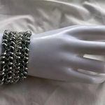 Vintage Blue Enamel Gold Tone Metal Bangle & South Western Chain Bracelet Sz 8 Photo 0